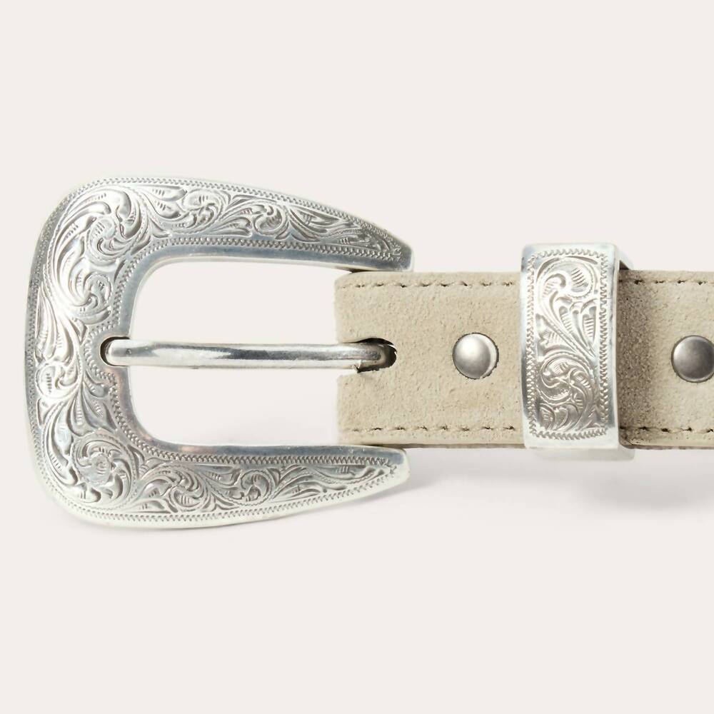 NEW THE GREAT. women's western narrow belt in cream with silver - Picture 4 of 4
